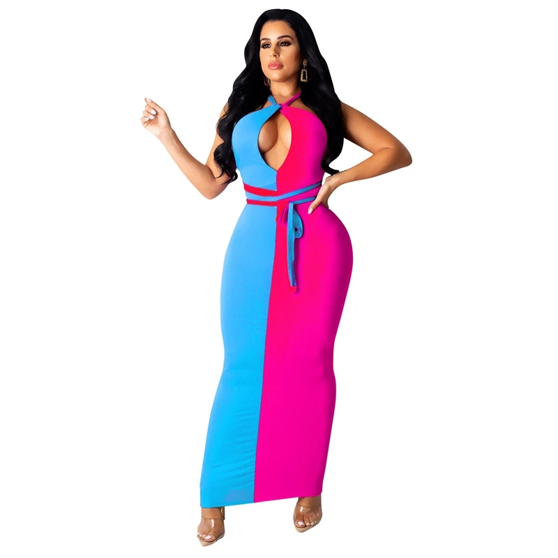 Женское вечернее платье с открытой спиной длинное облегающее цветным пэчворком