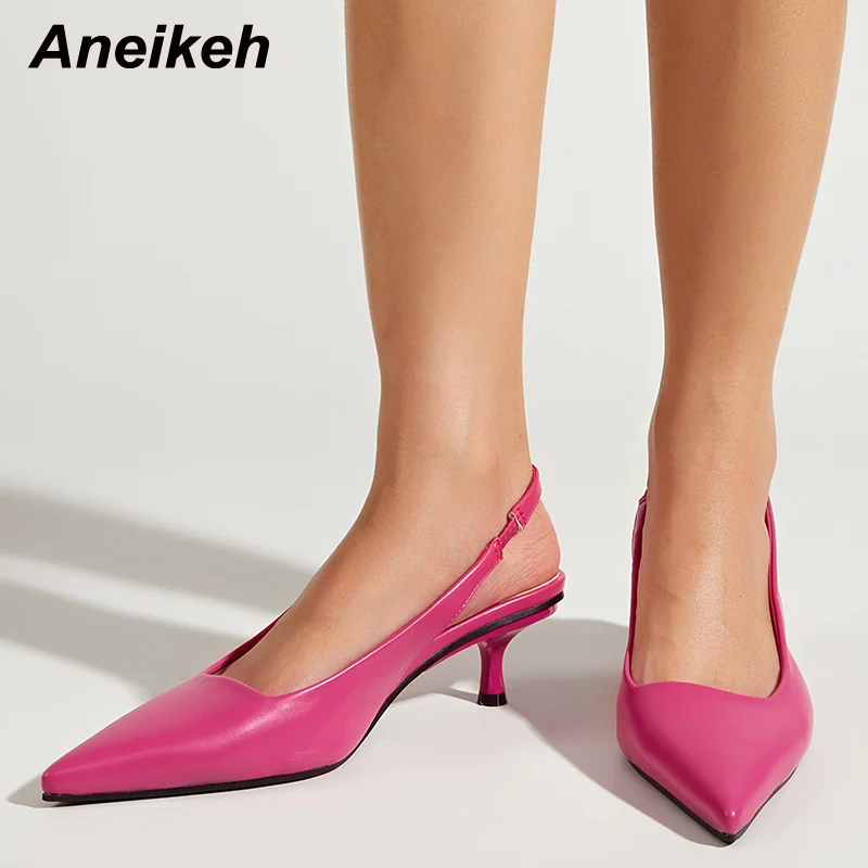 

Aneikeh 2022 Летняя женская обувь с ремешком на пятке, модные туфли-лодочки на тонком каблуке, пикантные Повседневные Вечерние однотонные белые т...