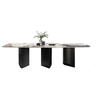 Italian light luxury rock dining table marble dining table stainless steel feet rectangular luxury stone dining table