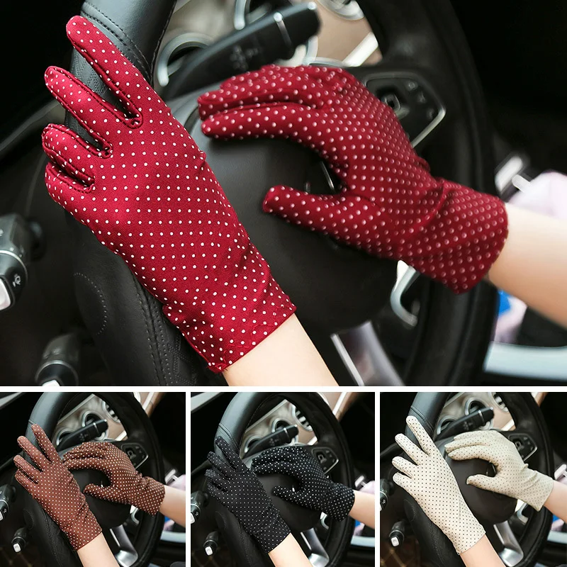 

fashion women Gloves simple little dot printing Wrist Length thin Gloves summer Sun protection gloves elastic Spandex Guantes
