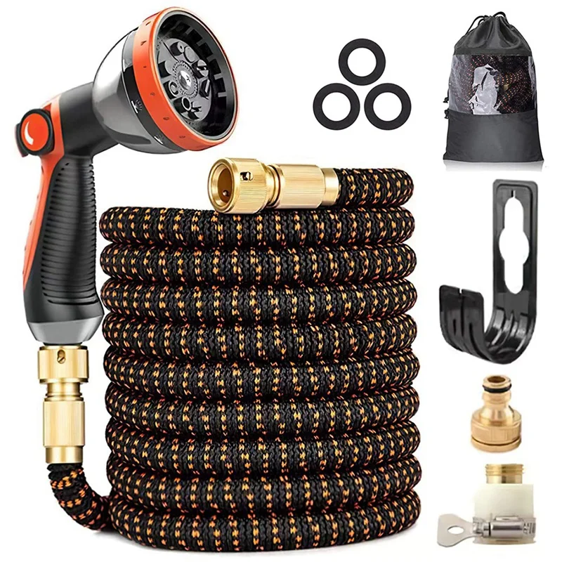 

Garden Hose, 3-Layer Latex Hose Pipe, Solid Brass Connectors, No-Kink Flexible Water Hose, 10 Function Spray 50FT/15M