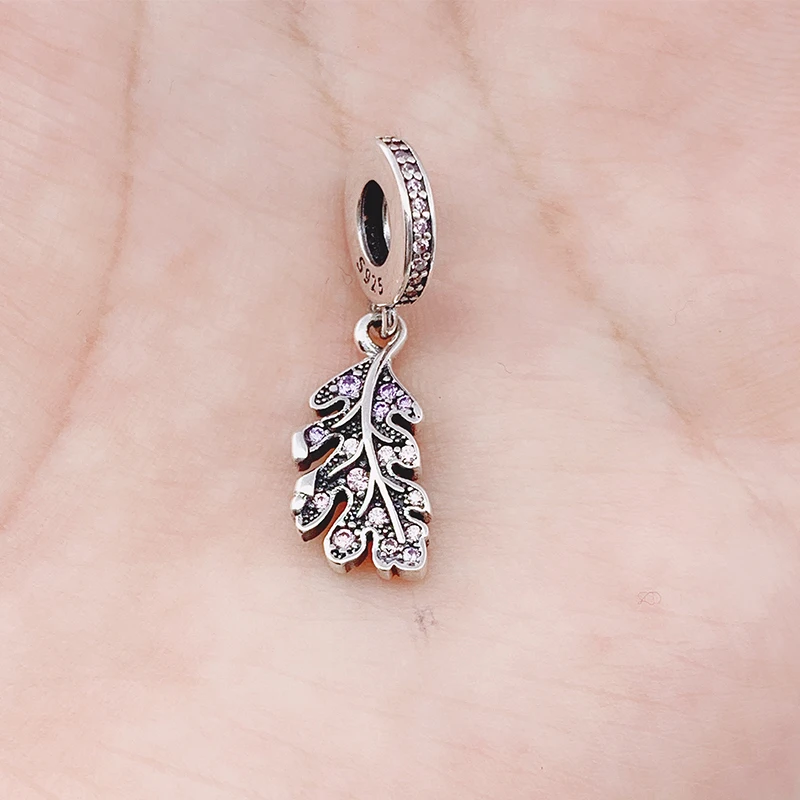 

Подлинные искусственные серебряные прозрачные циркониевые листья, подвески, бусины для оригинального браслета Pandora, ювелирные изделия, под...