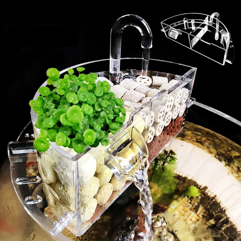 

3-IN-1 Acrylic Aquarium External Filter Box Hanging Type Water Purifier Filter Material for Round Fish Tank Pets Supplies