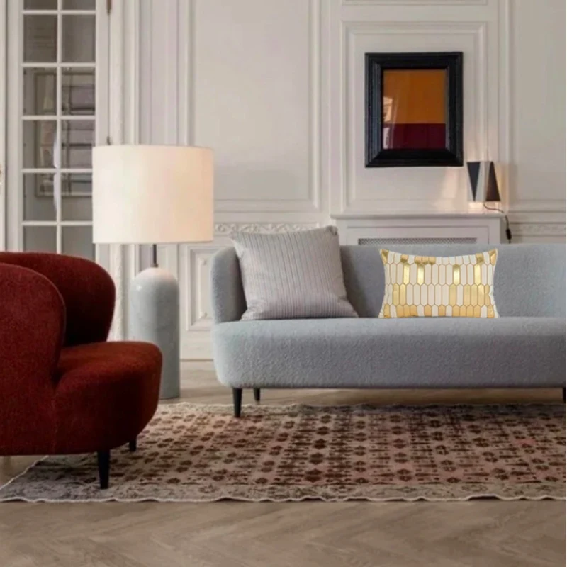 Роскошный чехол для подушки с золотой геометрической вышивкой декоративный