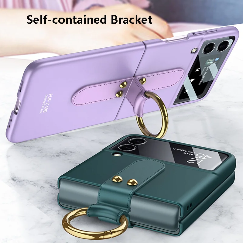 New Ring Holder Case For Samsung Galaxy Z Flip 3 5G Cover Protective Film Ultra-thin Case With Bracket Holder For Samsung Flip3