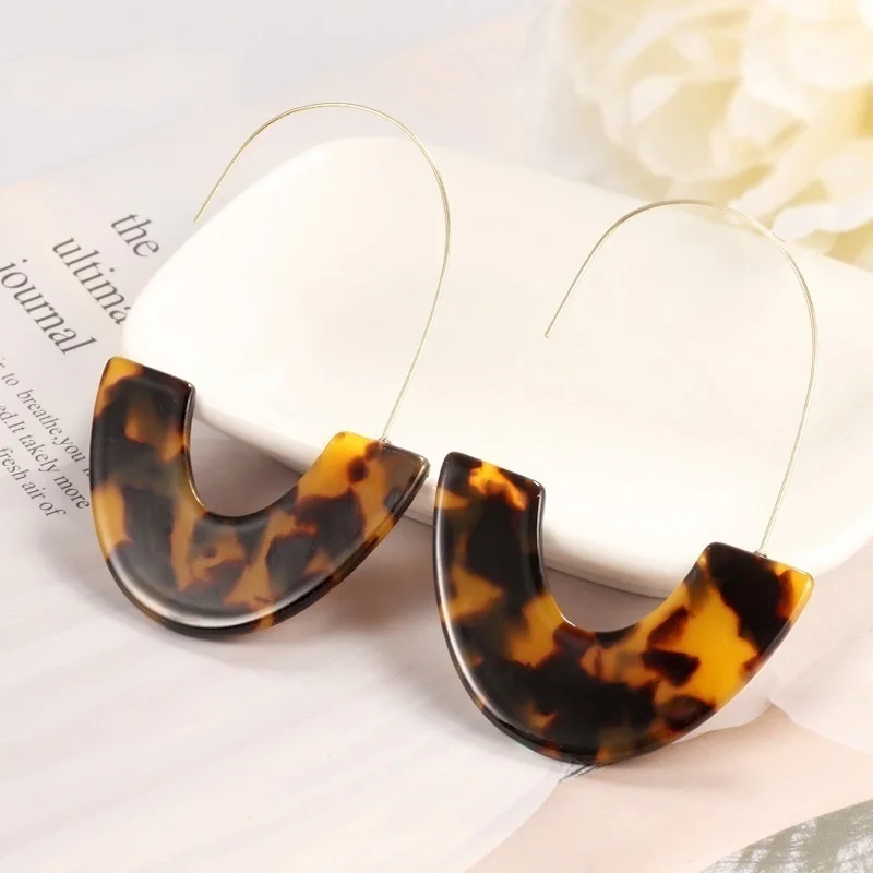 

Acrylic Acetate Sheet U-shaped Dangle Earrings Leopard Print Jewelry 2021