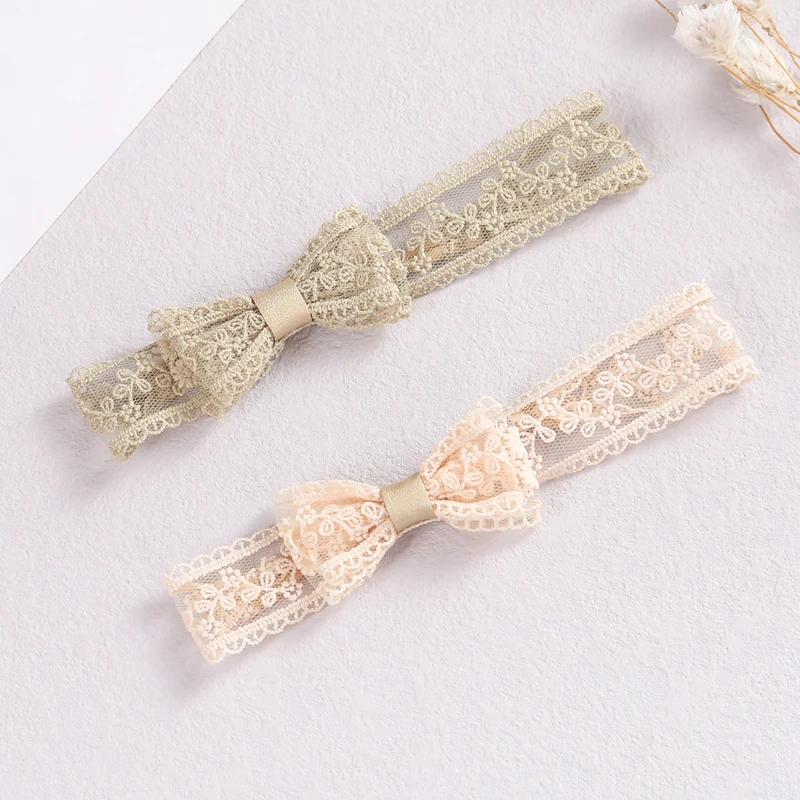Cinta para cabeza con lazo para beb&eacute;, bandanas bordadas de encaje para ni&ntilde;a, turbante Kawaii, diademas de nacimiento para reci&eacute;n nacidos, accesorios el&aacute;sticos con Clip-3