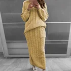 Женский Теплый трикотажный свитер, однотонный комплект из 2 предметов, пуловер с длинным рукавом и вязаная юбка, зима 2021