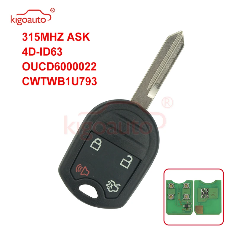 Kigoauto CWTWB1U793 пульт дистанционного управления 4 кнопки 315 МГц с 4D63 80 бит чип для Ford Edge