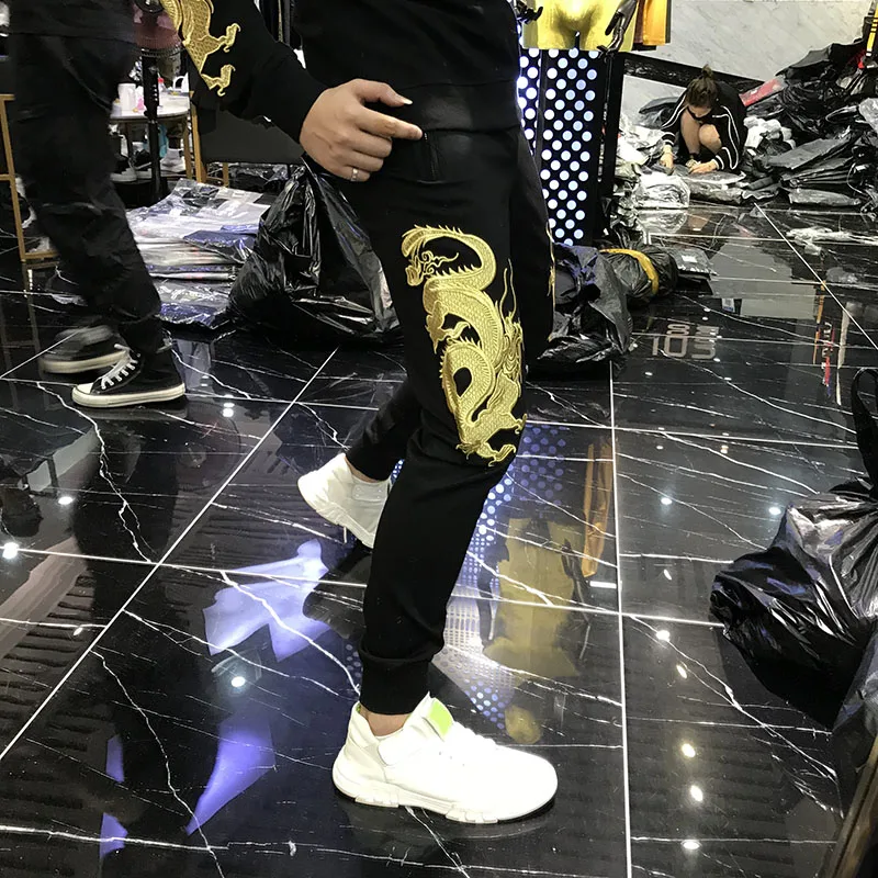 

New Chinese style men's high-grade slim embroidered hoodie two-piece fashion movement