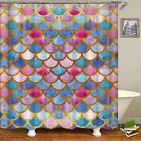 mermaid fish scale pattern shower curtain bathroom waterproof fabric decoration print colorful geometry bath curtains with hooks