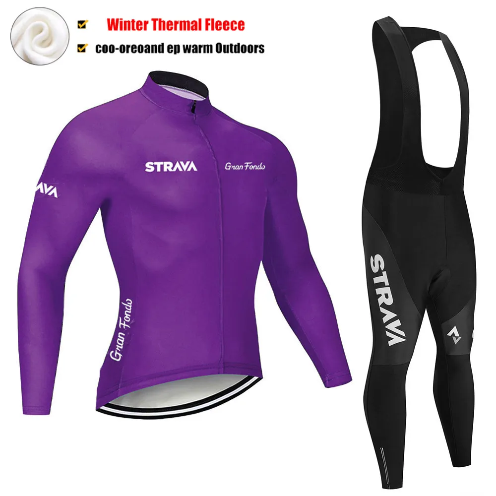 

2021 STRAVA Cycling Jersey Set Mens Winter Thermal Fleece Clothing Bicycle Shorts MTB Outdoor Sports Classic Maillot Ciclismo