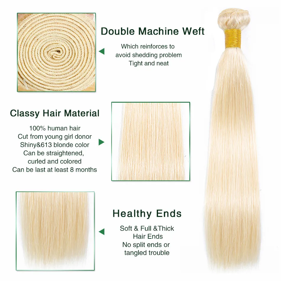 MISS LISA 28 30 Inch 613 Blonde Human Hair Bundles Straight Peruvian Weave Non Remy Extensions | Шиньоны и парики