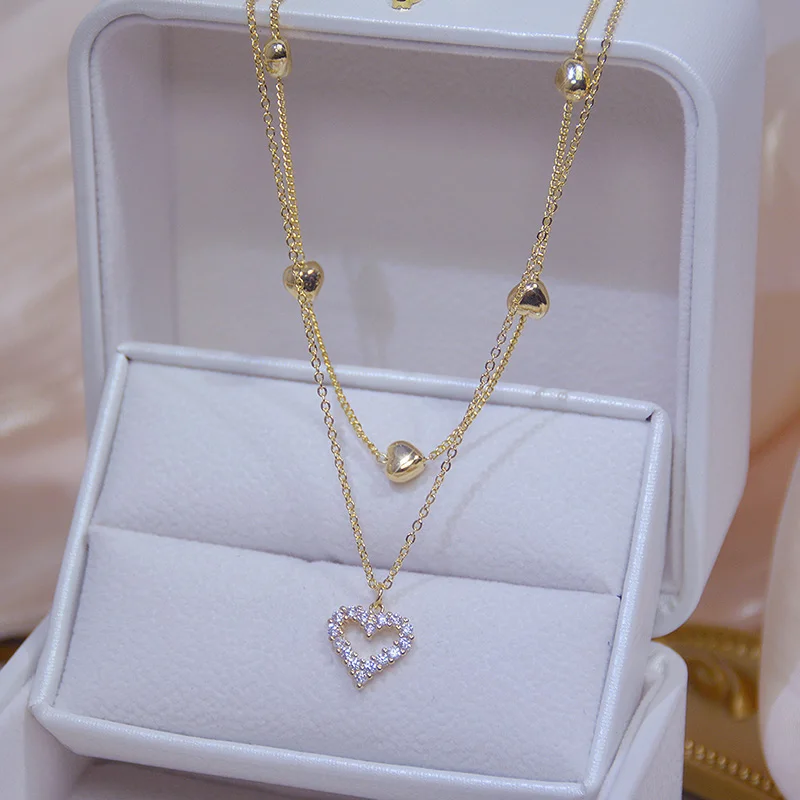 

Exquisite Double Heart Shape Necklace for Women Exquisite Crystal Pendant Choker The Best Gift for Girlfriend & Wife