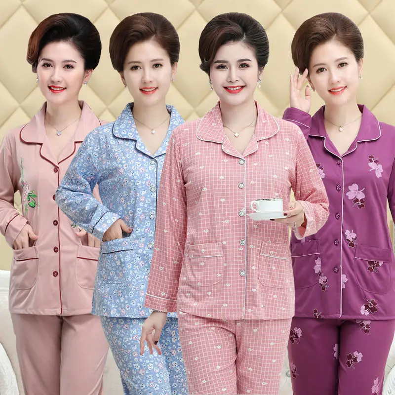 

Two Pieces Autumn Women's Pajamas Sets Female Cotton Pyjama Women Clothes Sleepwear Suits Night Suit