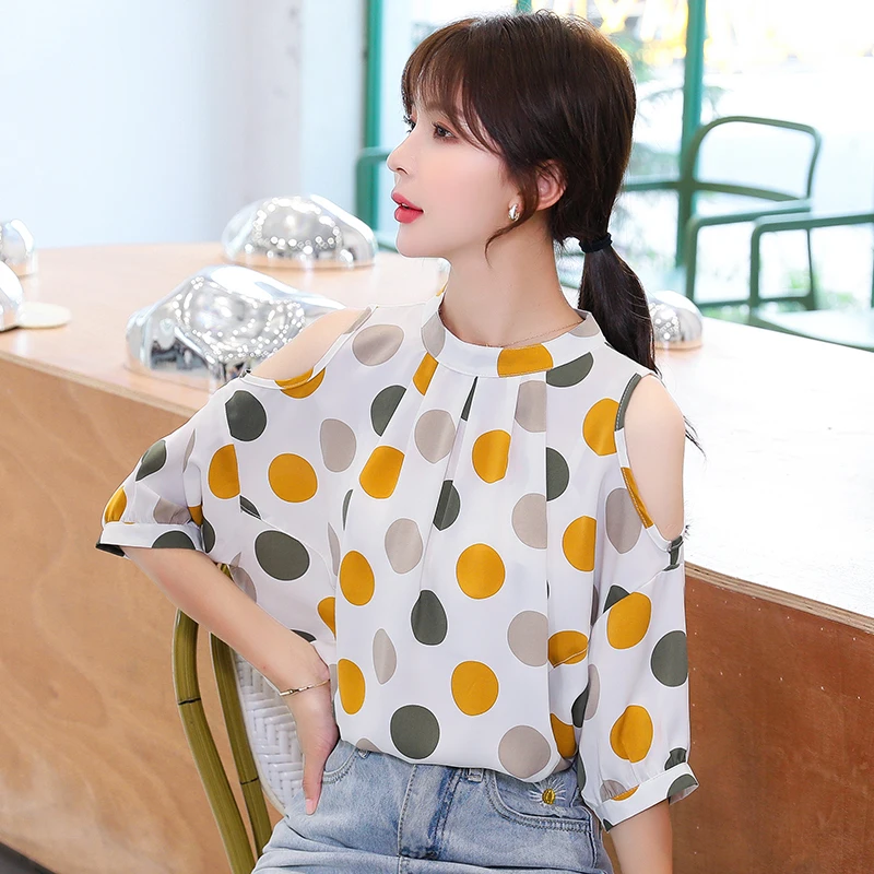 Блузка женская шифоновая в горошек без бретелек батальных размеров | Женская