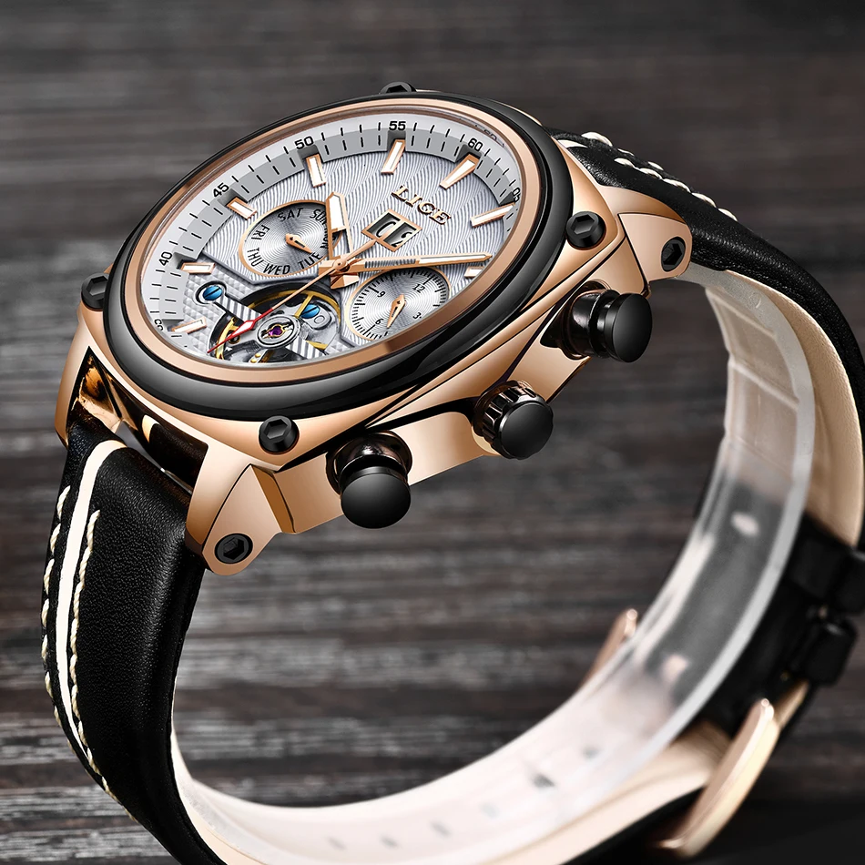 Часы наручные LIGE Мужские механические брендовые водонепроницаемые спортивные с