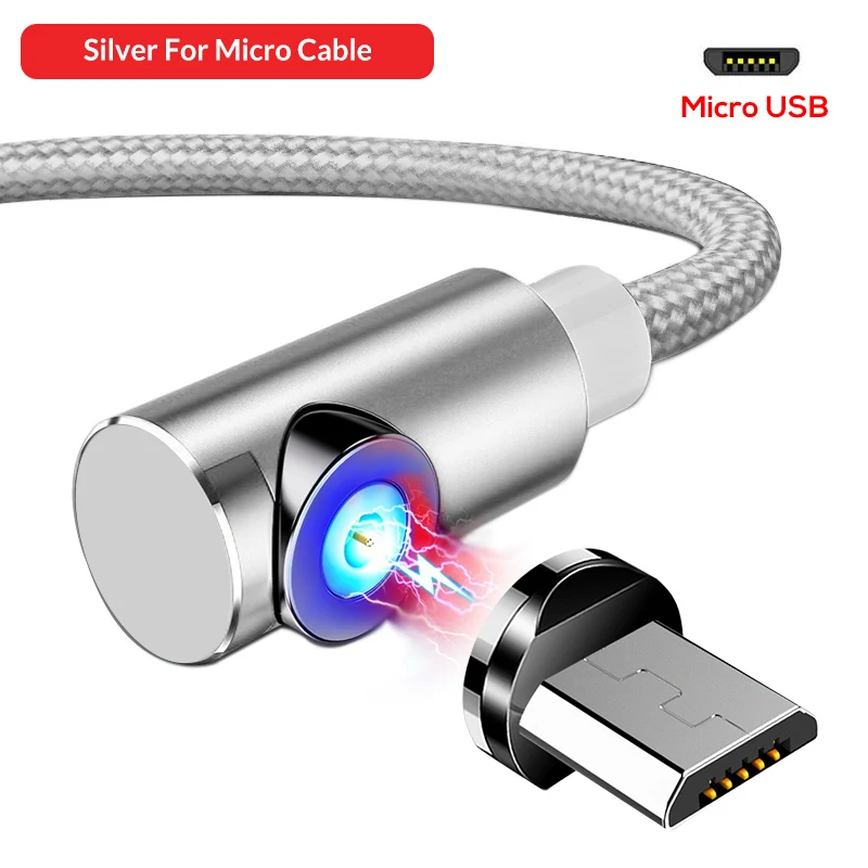 For Micro USB Sliver TOPK Магнитный usb кабель для зарядки Micro USB кабель для iPhone samsung huawei usb type C Магнитный зарядный кабель кабели для мобильных телефонов - Color: For Micro USB Sliver