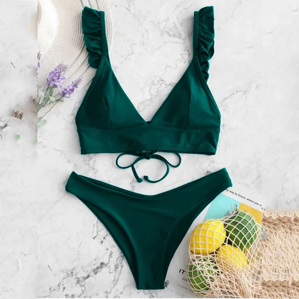 

Bikini 2020 Women High Cut V Neck Two Pieces Bikini Swimwear Swimsuit Beachwear bathing suit women sexy bikini set biquini