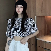 summer woman animal zebra print tshirts loose casual female o neck short sleeve short tops