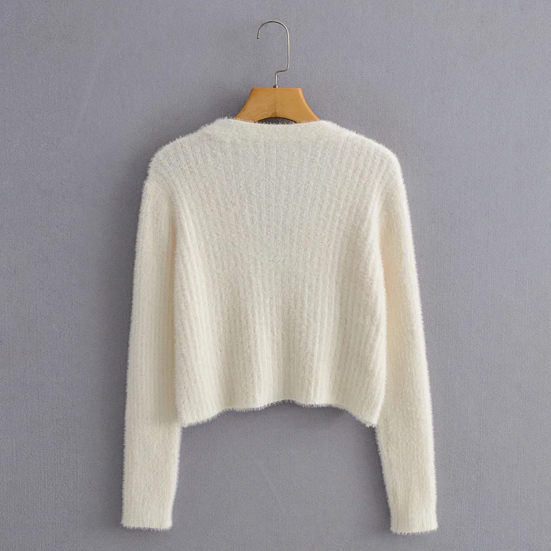 

fashion knitted cardigans sweaters women eurpean style sexy V-Neck white sweaters office lady button short blouse