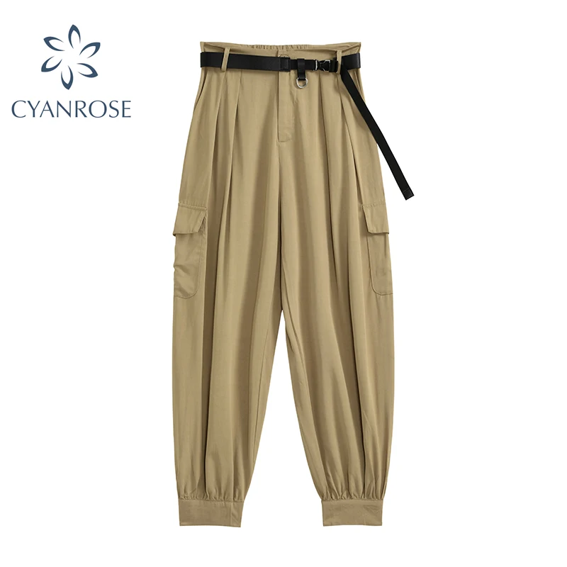 Женские шаровары с поясом повседневные свободные высокой талией в Корейском