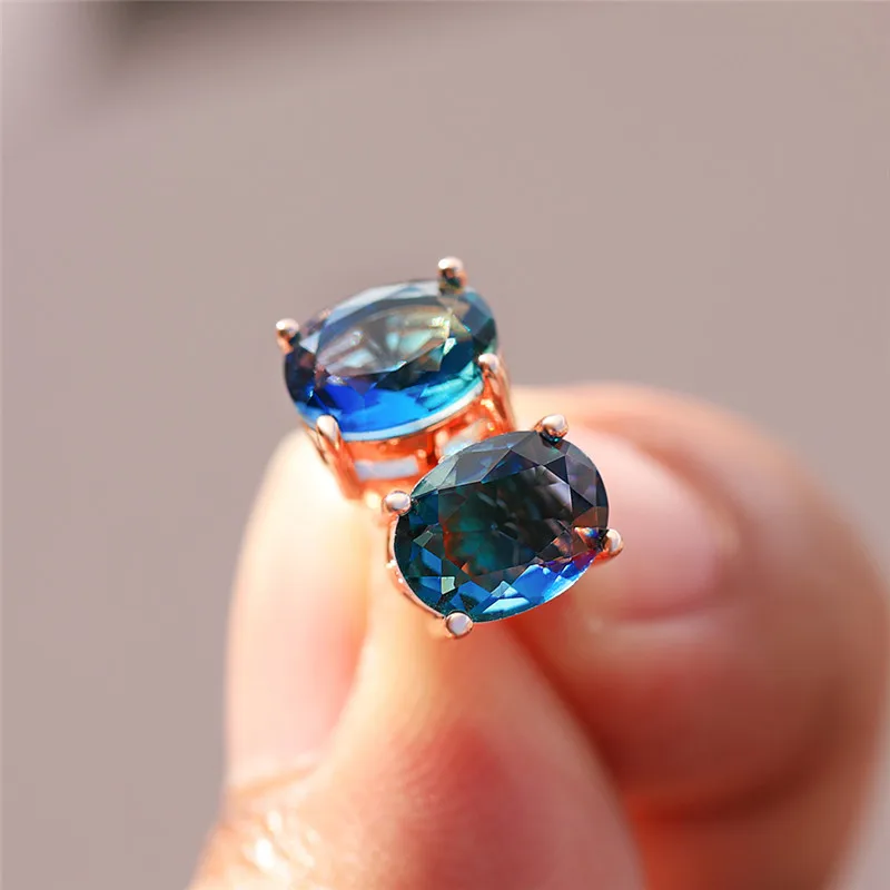 Классические овальные серьги гвоздики с радужным цирконием для женщин винтажные