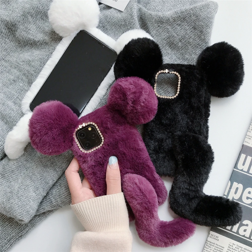 Милый плюшевый чехол для телефона с ушками мыши iPhone 11 Pro Max X XR XS зимний теплый