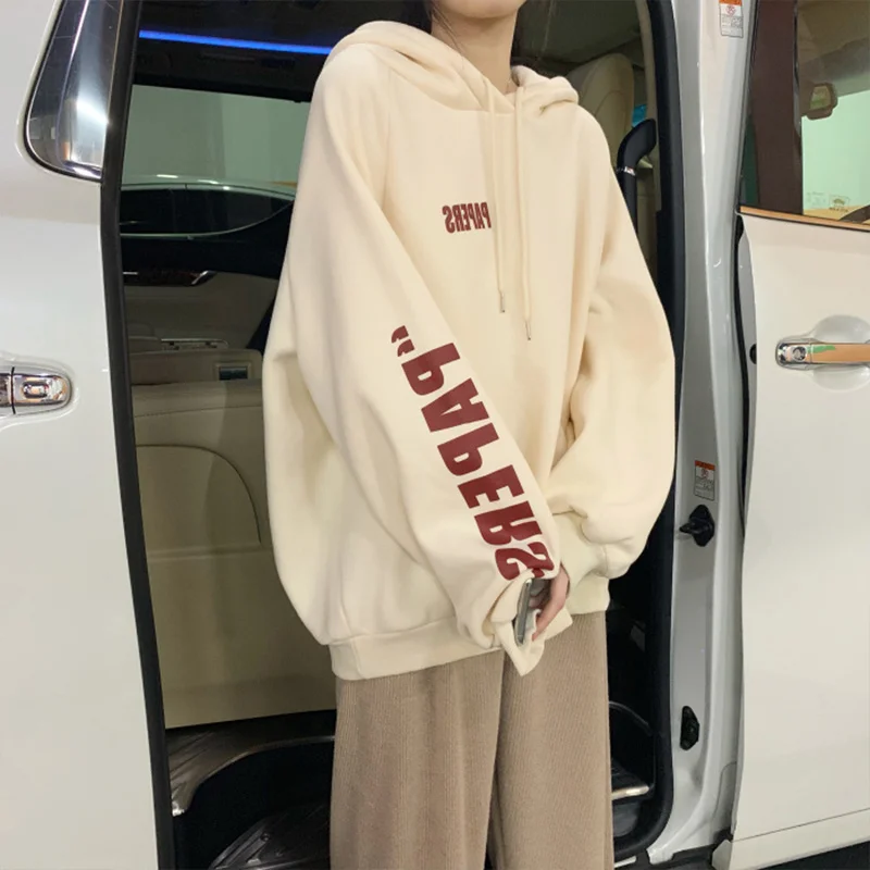 

Женский свитер с капюшоном, Новинка весна-осень 2021, свободная тонкая куртка бойфренда в Корейском стиле, в студенческом стиле