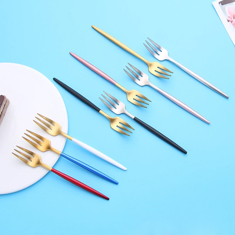 1 шт. вилка для фруктов 304 Нержавеющая сталь вилки торта черный золотой красочный