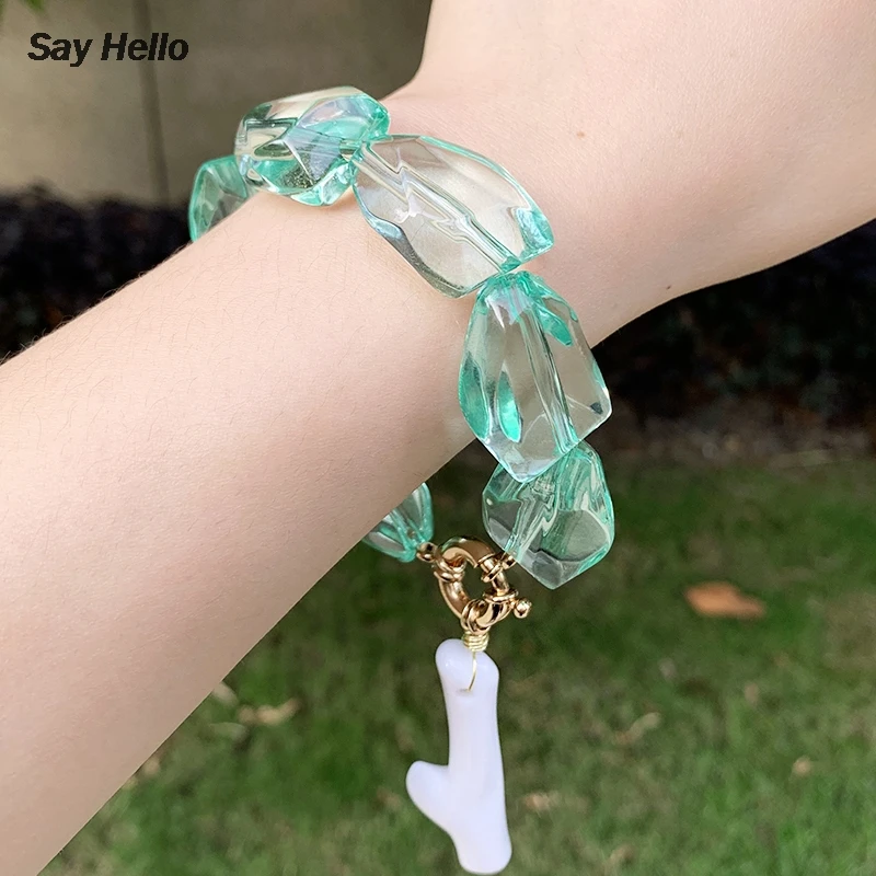 SAY HELLO ручная работа неправильной формы акриловые зеленые браслеты из бисера для