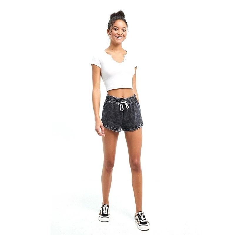 

2021 American multi color elastic waist women's mid waist denim shorts