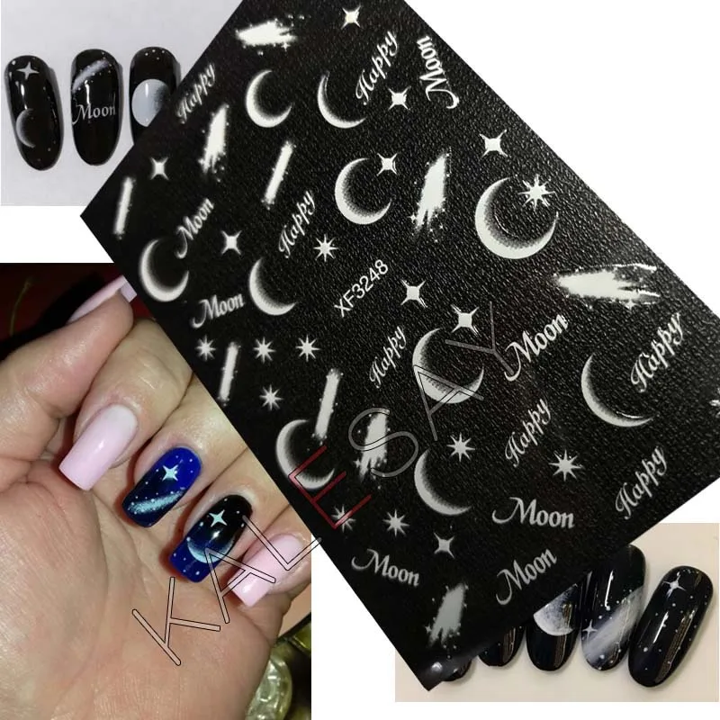 3D наклейки для дизайна ногтей с Луной и бабочкой мечты маникюра дизайн снега