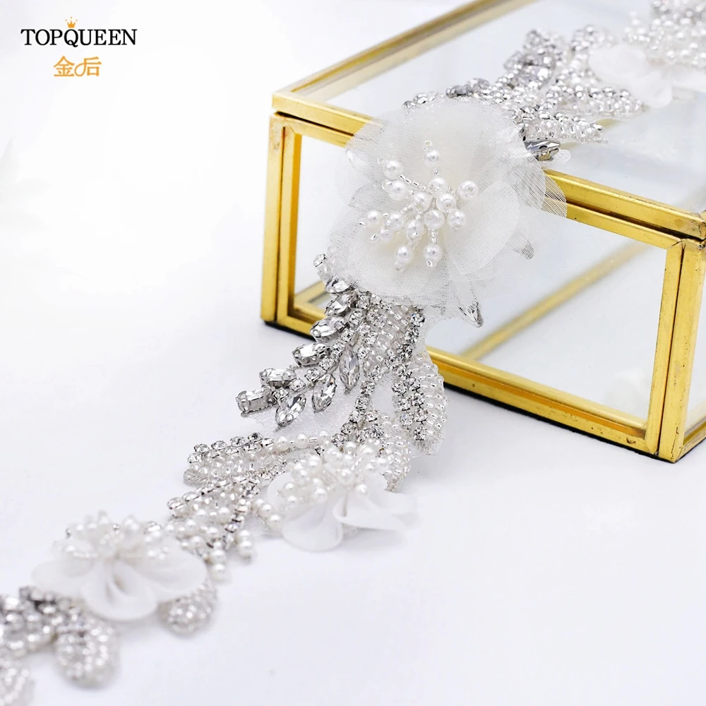 

TOPQUEEN S13 белый пояс с цветами, белый жемчуг, бисерный пояс для свадебного платья, женские Стразы, пояс с лентой для свадебного торжества