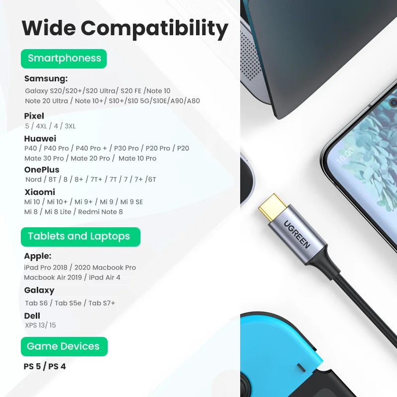 Адаптер UGREEN с USB C на 2 RCA аудиокабеля аудиошнур разъемом типа совместим усилителем