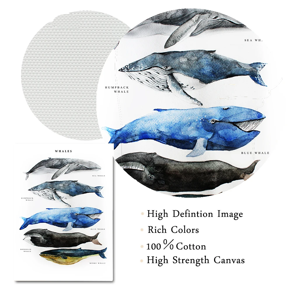 Печать рыбы и плакат киты акварельные стены Искусство Холст Живопись