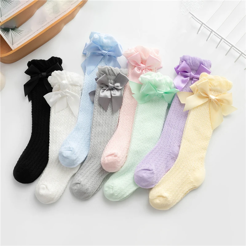 

Children's Mesh Socks Baby Bow Sock Summer Thin Anti-Mosquito Socks Toddler Girl Princess Bow Net Vertical Striped Sock