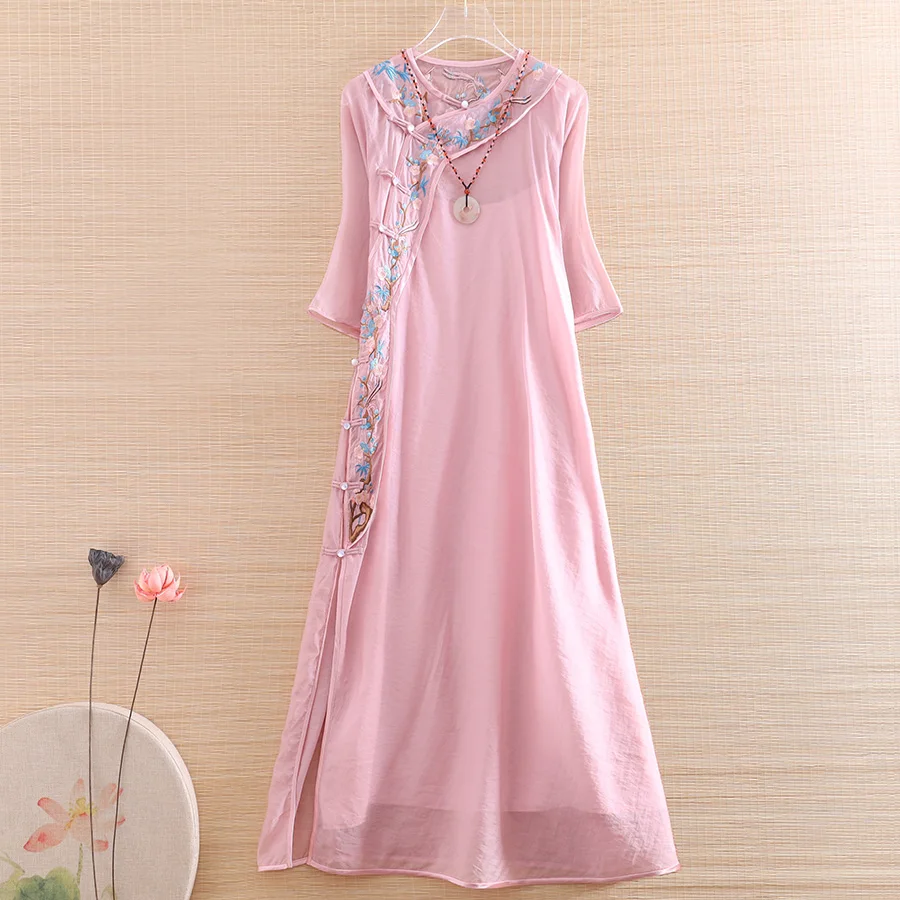 

Женское летнее платье с цветочной вышивкой, в китайском стиле