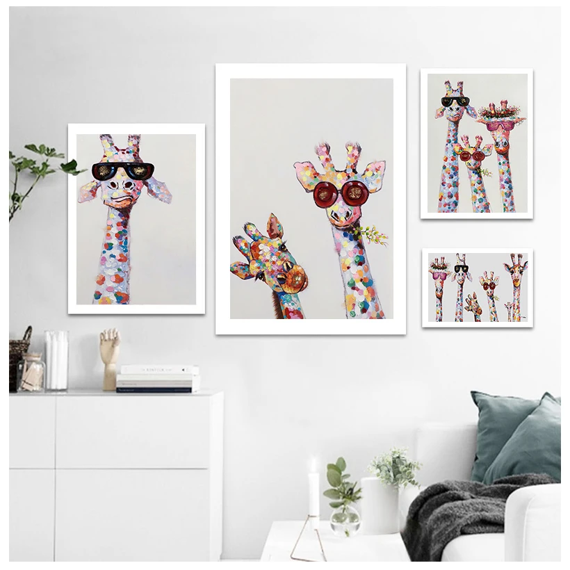 

Colorful Giraffe Animal Family Poster Painting Cuadros For Kid Wall Art Picture Living Room Home Decor Posters Oil Painting