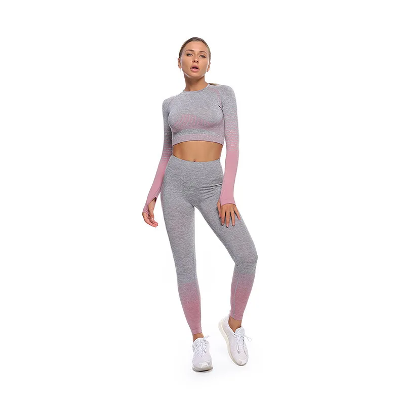 

2 PCS Sportwear yoga clothes suit spring and autumn new striped knit hip stretch fitness yoga set workout gym clothing S/M/L/XL