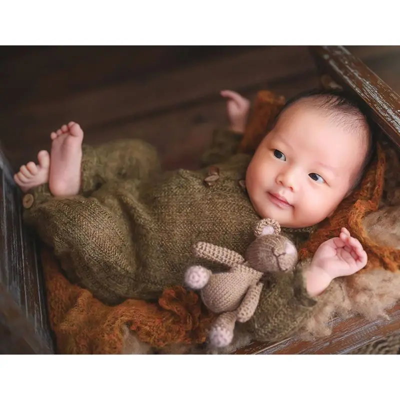 

Newborn Button top hooded style Photography Props stylish Suit Romper with Hat Long Sleeve Jumpsuits Bodysuit
