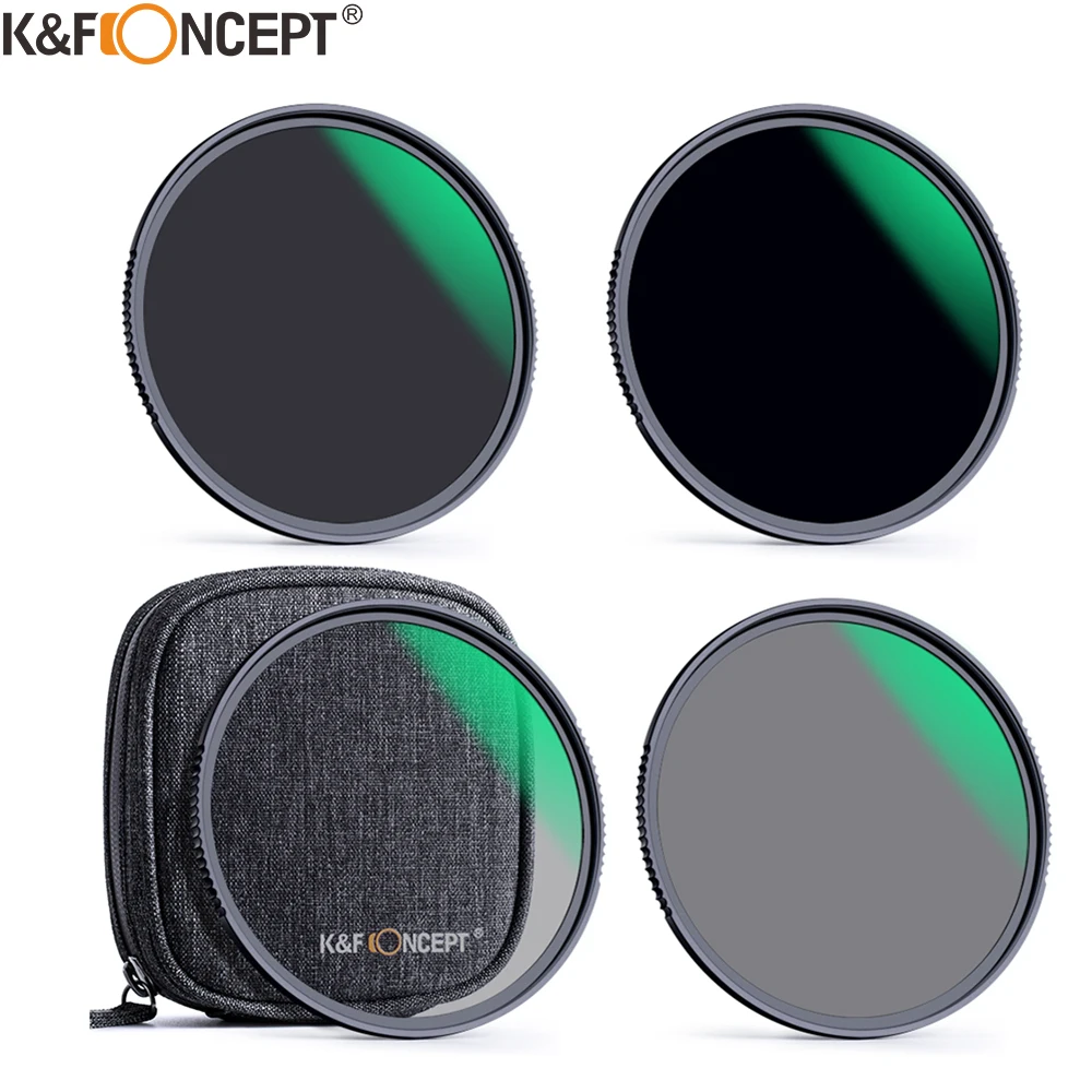 K & F Concept 4 шт. набор фильтров ND4 ND8 ND64 ND1000 для объектива камеры с мешочком 49 мм 52 55 58 62