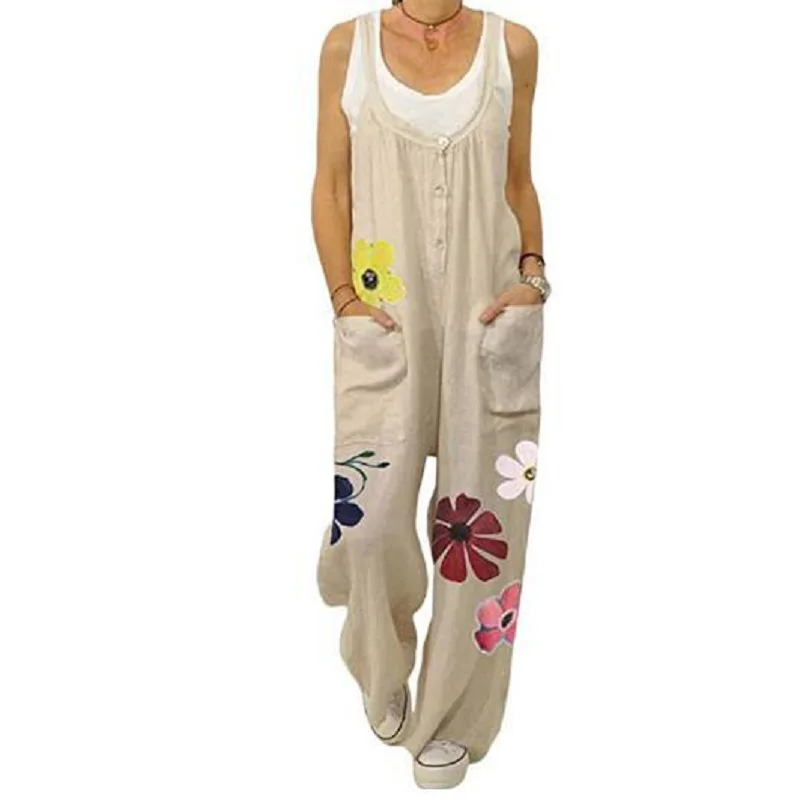 

Womens Casual Comfy Summer Rompers Floral Printed Jumpsuit With Pockets
