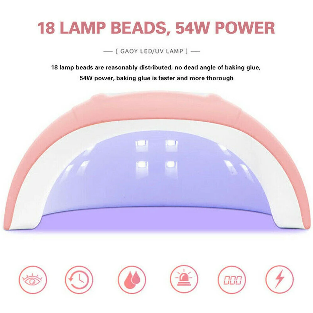 

54W Nail Polish Dryer Lamp LED UV Gel Acrylic Curing Light Manicure Timer BFC996