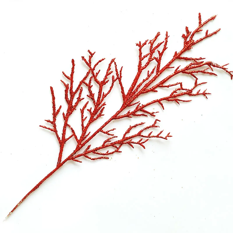 red G Christmas Tree Decoration Flower Grass Leaf Hollow Flash Grass Fake Flower Home Party Happy New Year Decoration Gold Silver 40cm - Цвет: red G