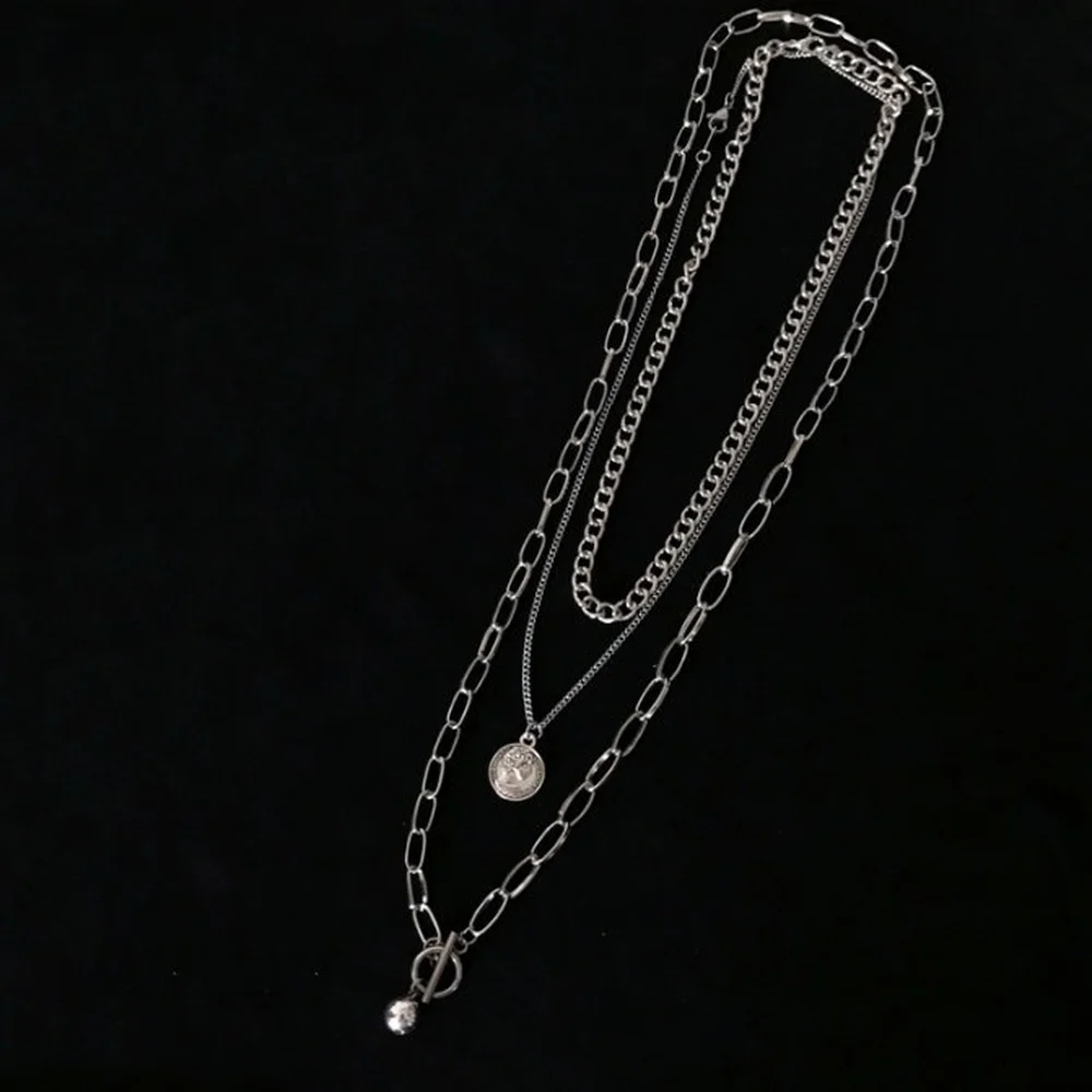 

New Goth Necklace 2020 Coin Pendantneck Chain Punk Plated Metal Long Chain Necklace For Women Party Jewelry Wholesale