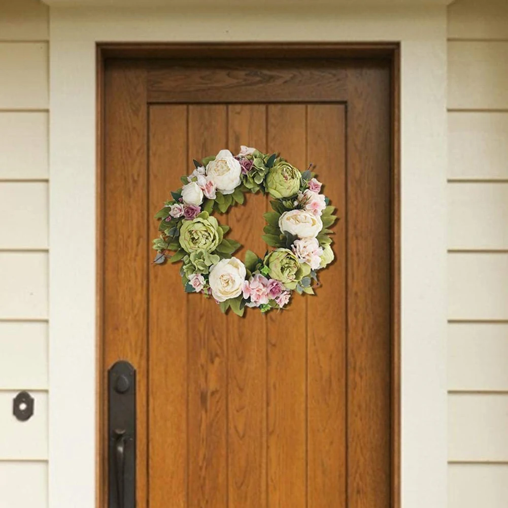 

Wreath Hanging Artificial Flower Decorated Wreath Peony Round Garland For Front Door Wall Window Wedding Party Decoration