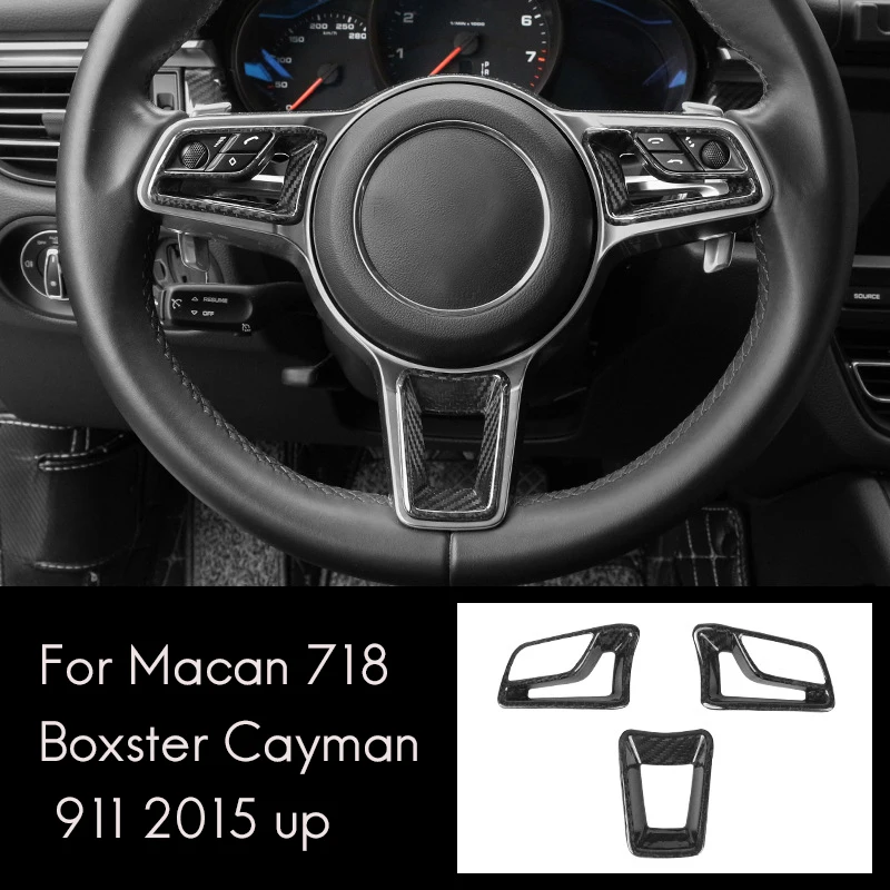 

Car Steering Wheel Button Switch Frame Cover Decor Trim Sticker for -Porsche 718 Boxster Cayman Macan 911 2015+