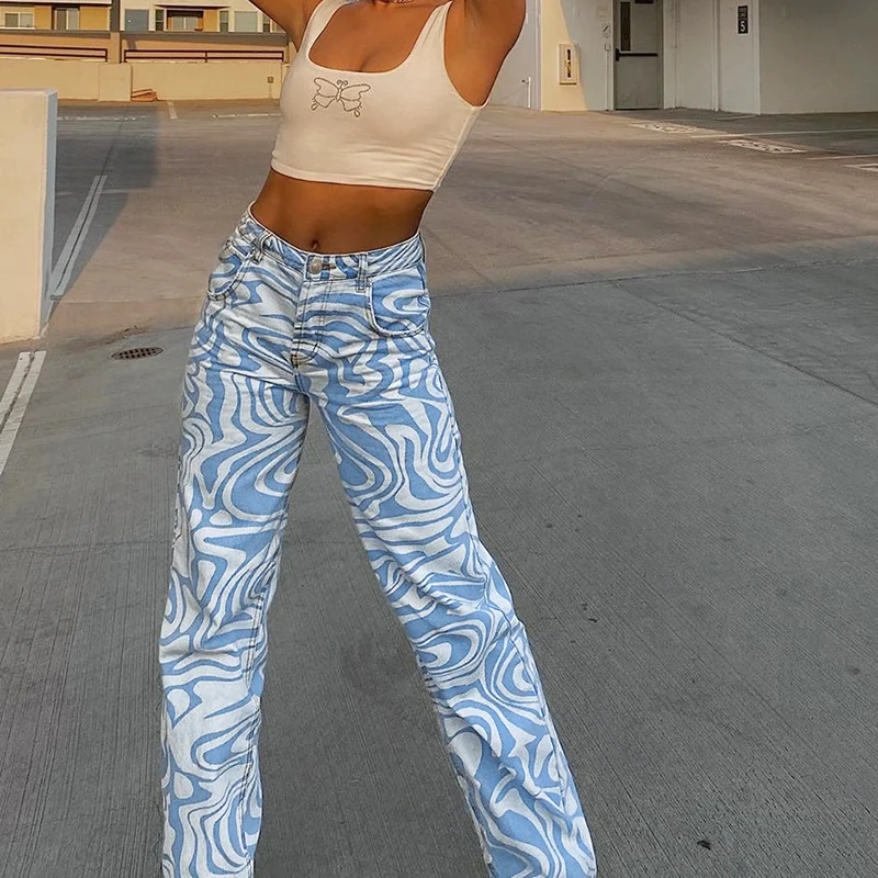 Джинсы женские в стиле Зебра с высокой талией |