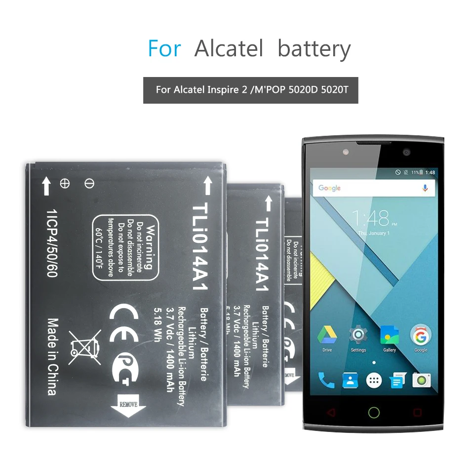 

Mobile Phone Battery For Alcatel one touch Fire 4012 4012A 4012X Pixi 3 4.5" 4027 4027A 4027X 4010 Battery Tli014A1 1400mAh